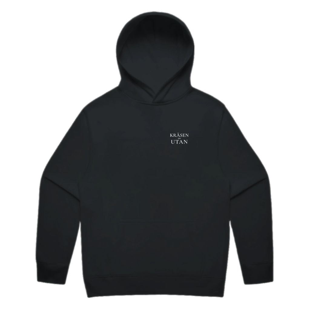 KRÄSEN=UTAN · Premium Hoodie · Bröst + Rygg – svart, framifrån