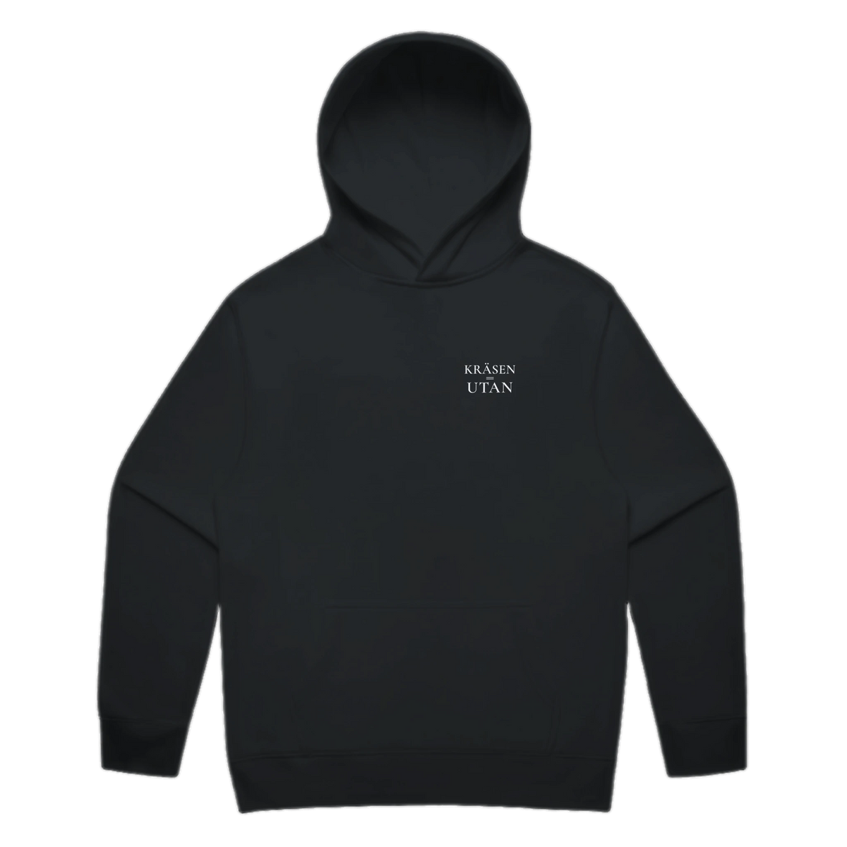 KRÄSEN=UTAN · Premium Hoodie · Bröst + Rygg – svart, framifrån
