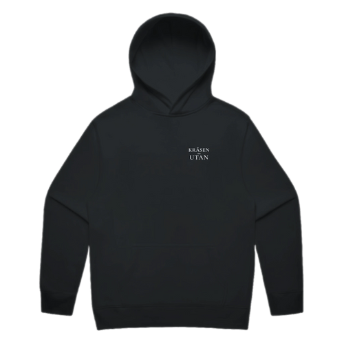 KRÄSEN=UTAN · Premium Hoodie · Bröst + Rygg – svart, framifrån