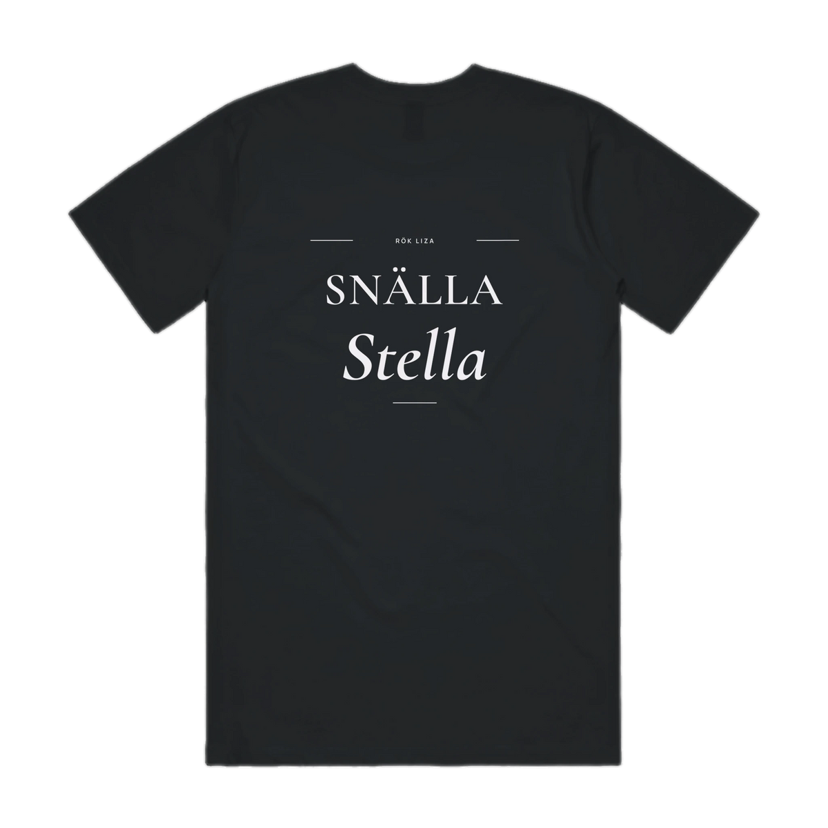 Snälla Stella · Premium T-shirt · Bröst + Rygg – svart, bakifrån