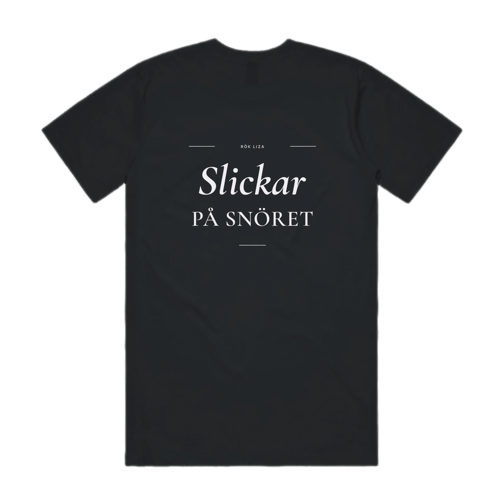 Slickar på snöret · Premium T-shirt · Bröst + Rygg – svart, bakifrån