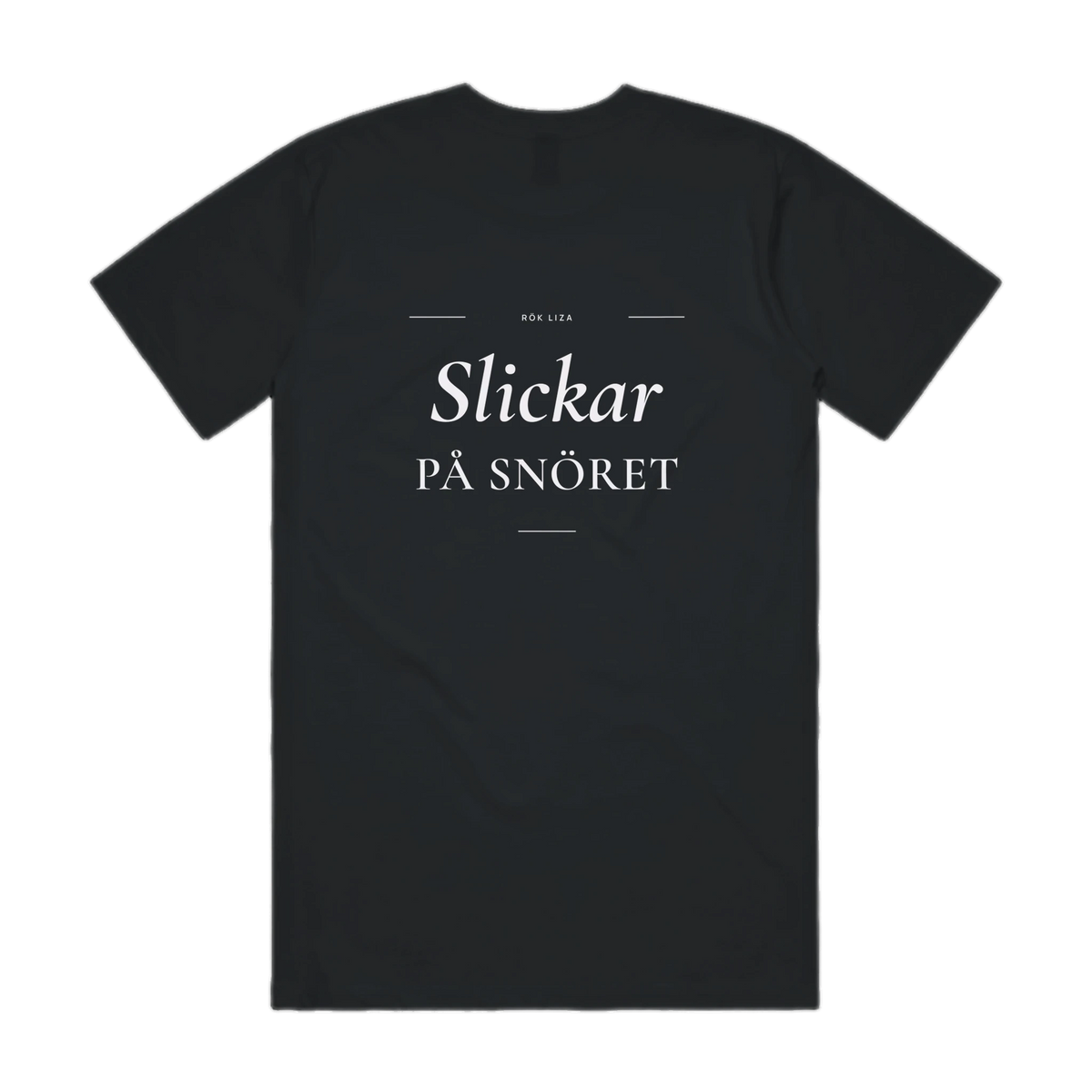 Slickar på snöret · Premium T-shirt · Bröst + Rygg – svart, bakifrån