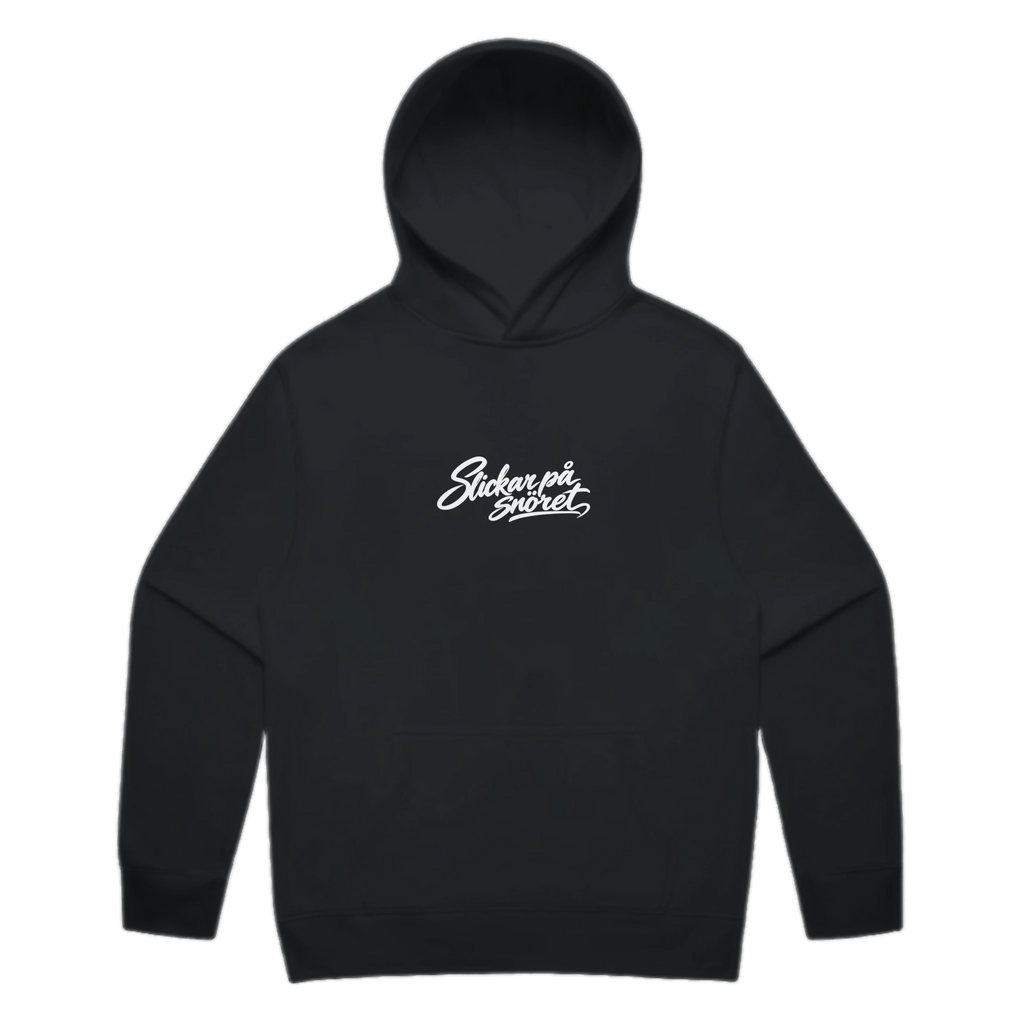 Slickar på snöret · Clean Hoodie · Bröst + Rygg – svart, framifrån