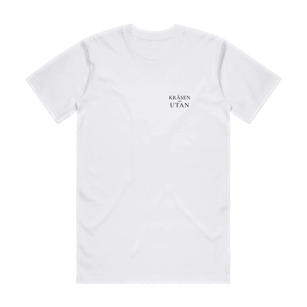 KRÄSEN=UTAN · Premium T-shirt · Bröst + Rygg – vit, framifrån