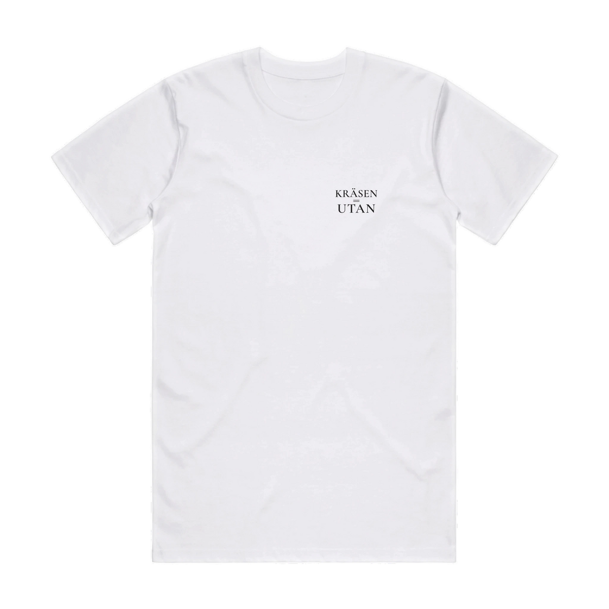 KRÄSEN=UTAN · Premium T-shirt · Bröst + Rygg – vit, framifrån
