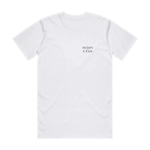 KRÄSEN=UTAN · Premium T-shirt · Bröst + Rygg – vit, framifrån