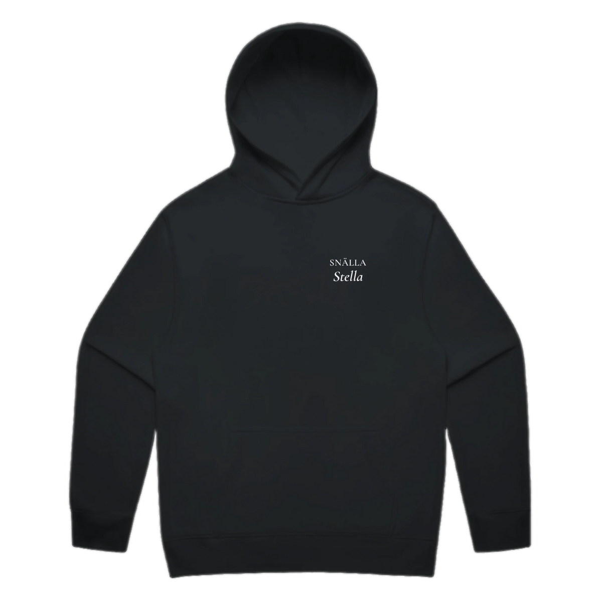 Snälla Stella · Premium Hoodie · Bröst + Rygg – svart, framifrån