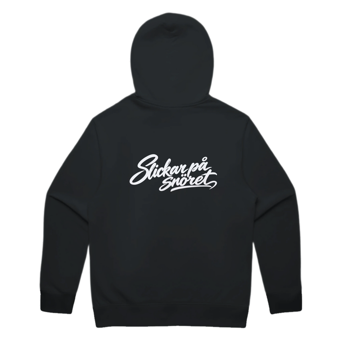 Slickar på snöret · Clean Hoodie · Bröst + Rygg – svart, bakifrån