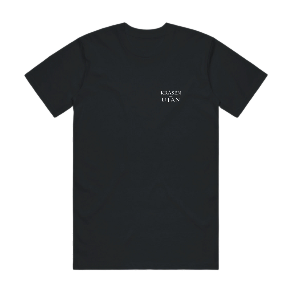KRÄSEN=UTAN · Premium T-shirt · Bröst + Rygg – svart, framifrån