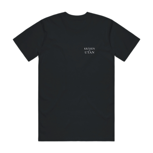 KRÄSEN=UTAN · Premium T-shirt · Bröst + Rygg – svart, framifrån